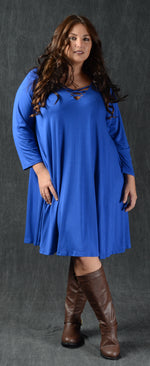 Royal Blue Corset Detail Dress - 3/4 Sleeve - www.mycurvystore.com - Curvy Boutique 