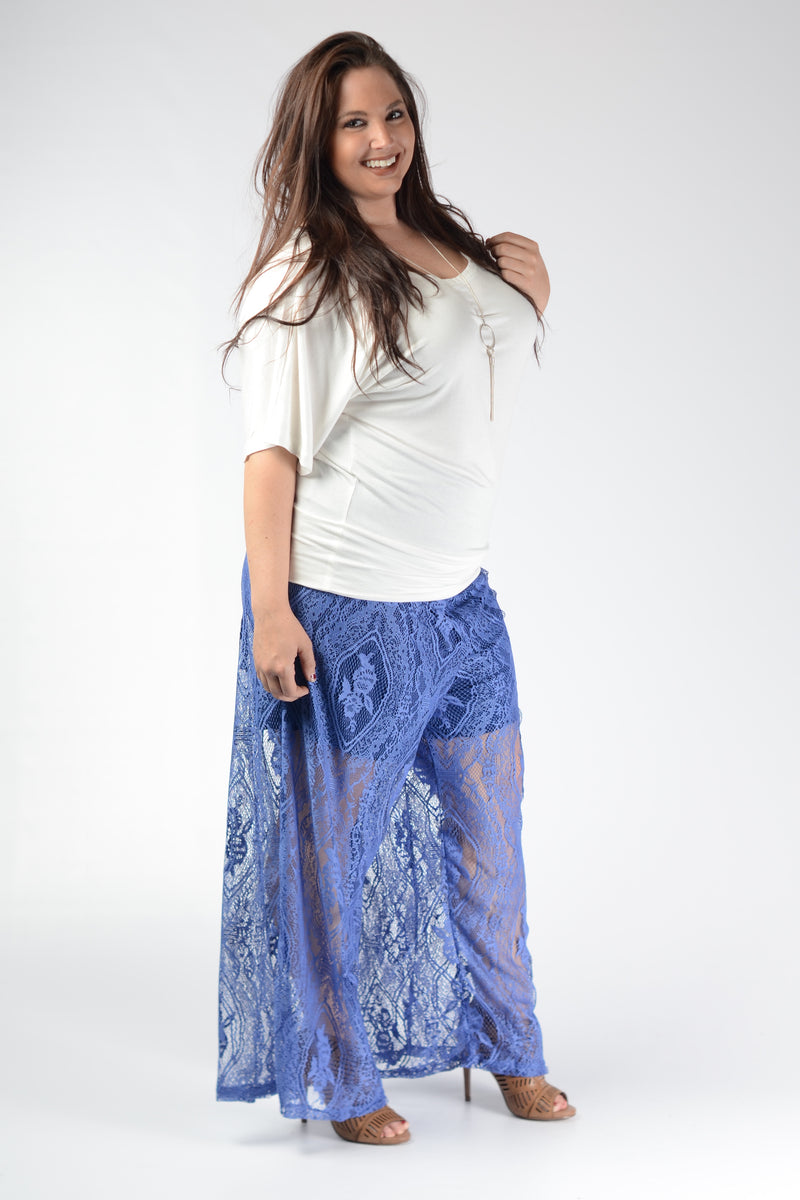 Royal Blue Lace Pants - www.mycurvystore.com - Curvy Boutique - Plus Size