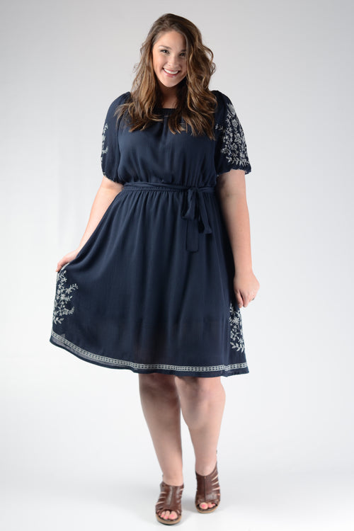 Navy Embroidered Dress - www.mycurvystore.com - Curvy Boutique - Plus Size