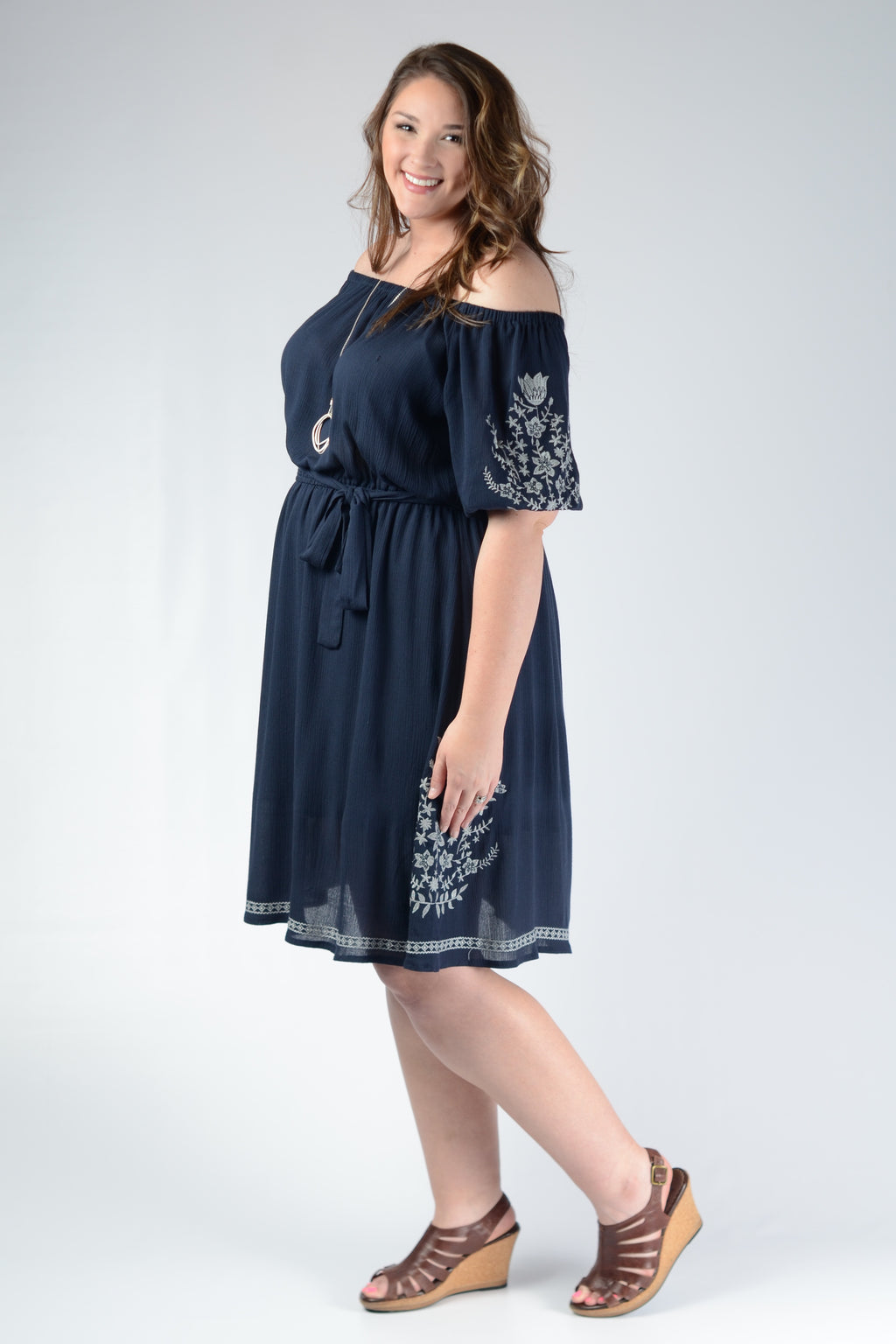 Navy Embroidered Dress - www.mycurvystore.com - Curvy Boutique - Plus Size
