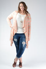 Peach Striped Knit Cardigan - www.mycurvystore.com - Curvy Boutique - Plus Size