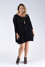 Black Tiered V-Neck Dress - www.mycurvystore.com - Curvy Boutique - Plus Size