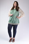 Cool Emerald Crochet Sleeve Tunic Top - www.mycurvystore.com - Curvy Boutique - Plus Size
