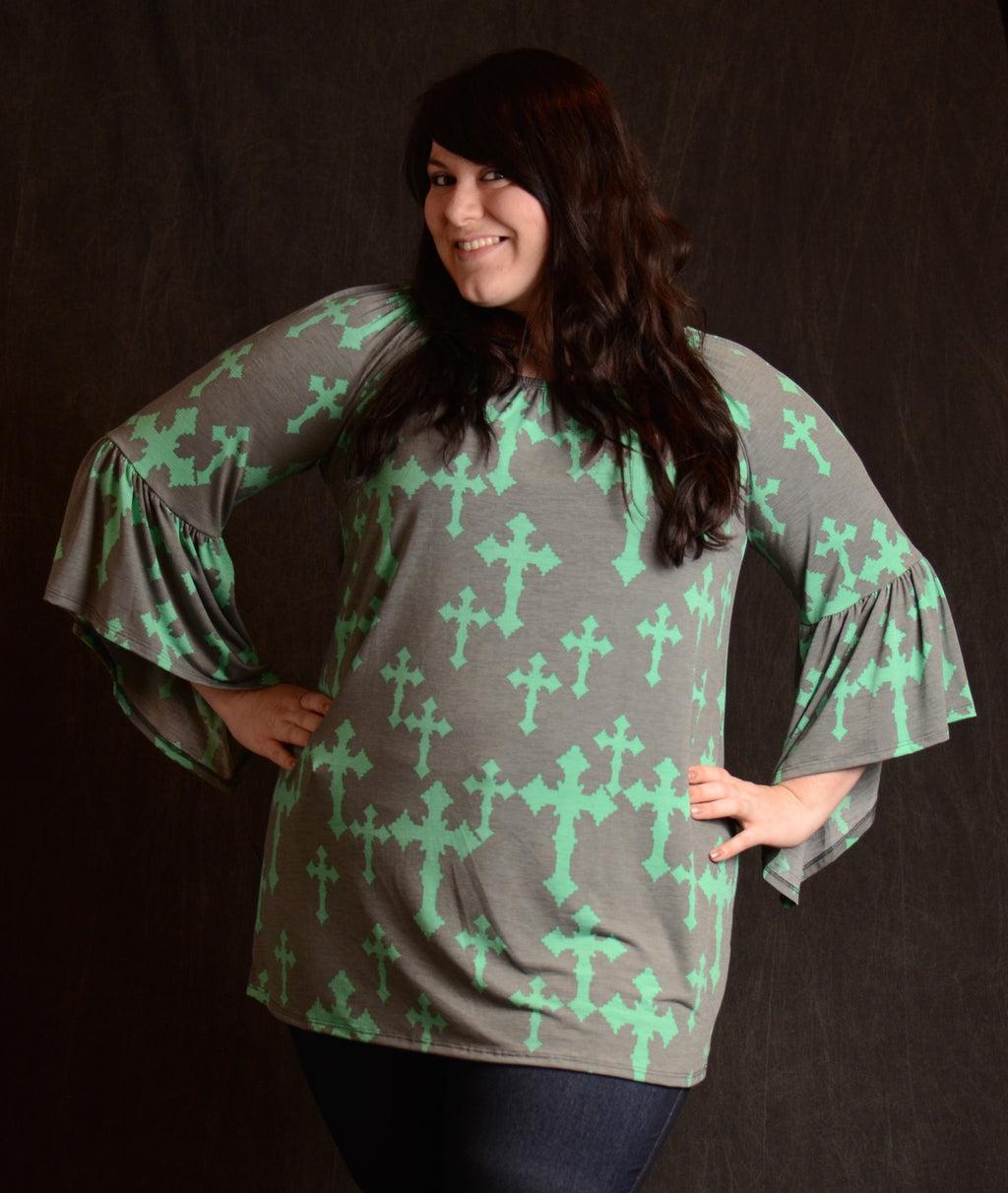 Cross Bell Sleeve Tunic - More Colors - www.mycurvystore.com - Curvy Boutique 