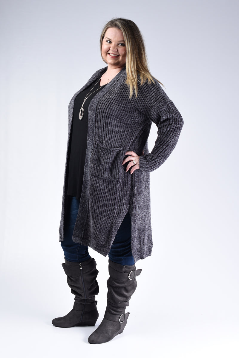Charcoal Thick Knit Cardigan - www.mycurvystore.com - Curvy Boutique - Plus Size