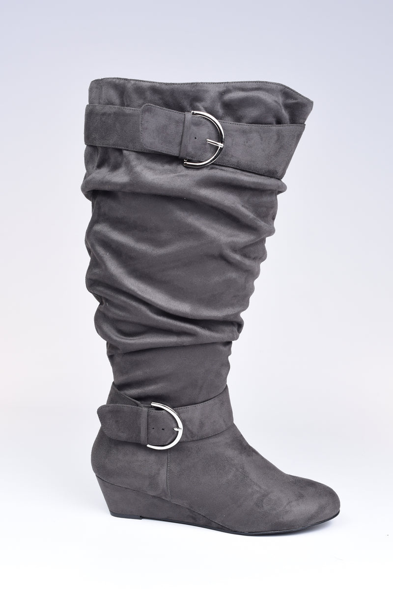 Grey Slouchy Buckle Boots - Extra Wide Calf - www.mycurvystore.com - Curvy Boutique - Plus Size