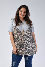 Breaking All The Rules Leopard V Top, Dusty Blue