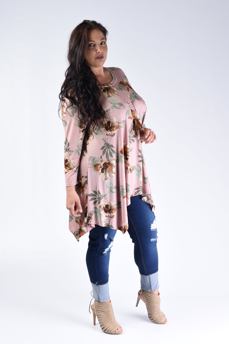 Pink & Taupe Floral Top - www.mycurvystore.com - Curvy Boutique - Plus Size