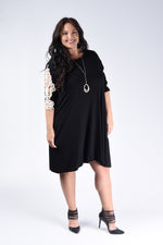Black Detail Lace Sleeve Pocket Dress - www.mycurvystore.com - Curvy Boutique - Plus Size