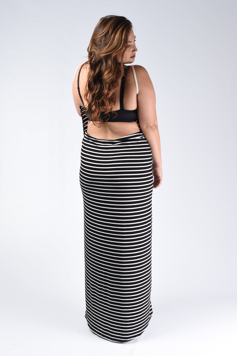 Black Stripe Swimsuit Cover Up Dress - www.mycurvystore.com - Curvy Boutique - Plus Size