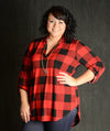 Red & Black Button Sleeve Checker Top - www.mycurvystore.com - Curvy Boutique - Plus Size