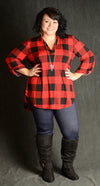 Red & Black Button Sleeve Checker Top - www.mycurvystore.com - Curvy Boutique - Plus Size