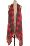 Red & Charcoal Checker Vest Cardigan - www.mycurvystore.com - Curvy Boutique - Plus Size